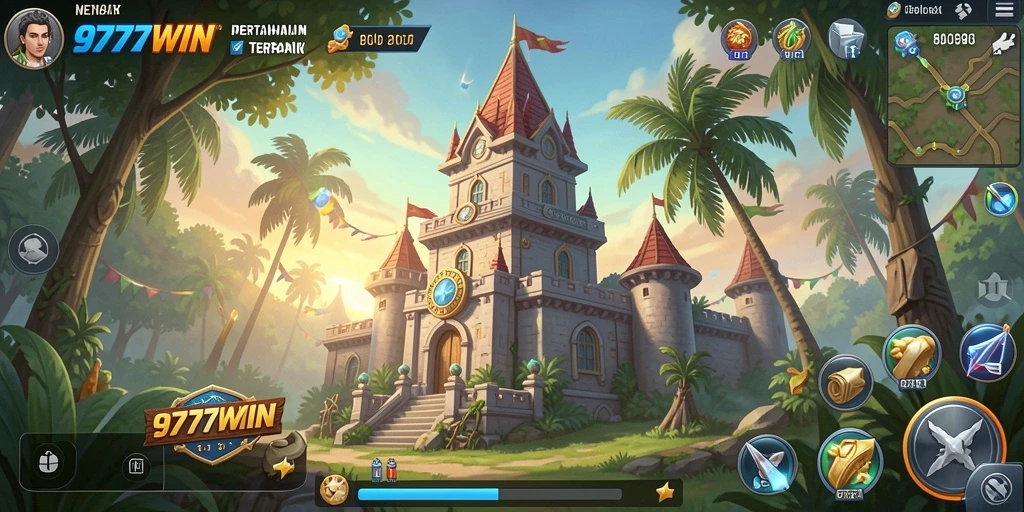 Gameplay seru 9777WIN dengan menara pertahanan yang strategis.