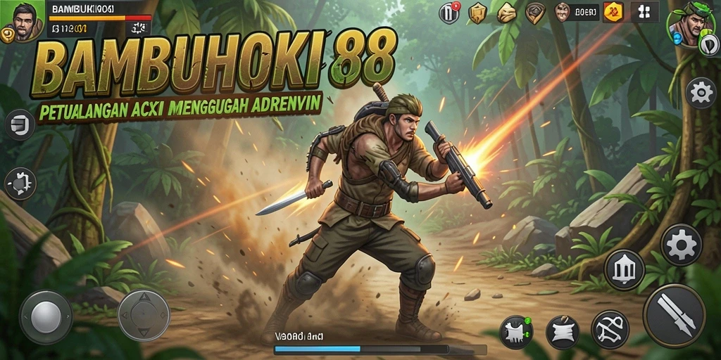 Tampilan gameplay BAMBUHOKI88 dengan aksi mendebarkan di arena pertempuran.