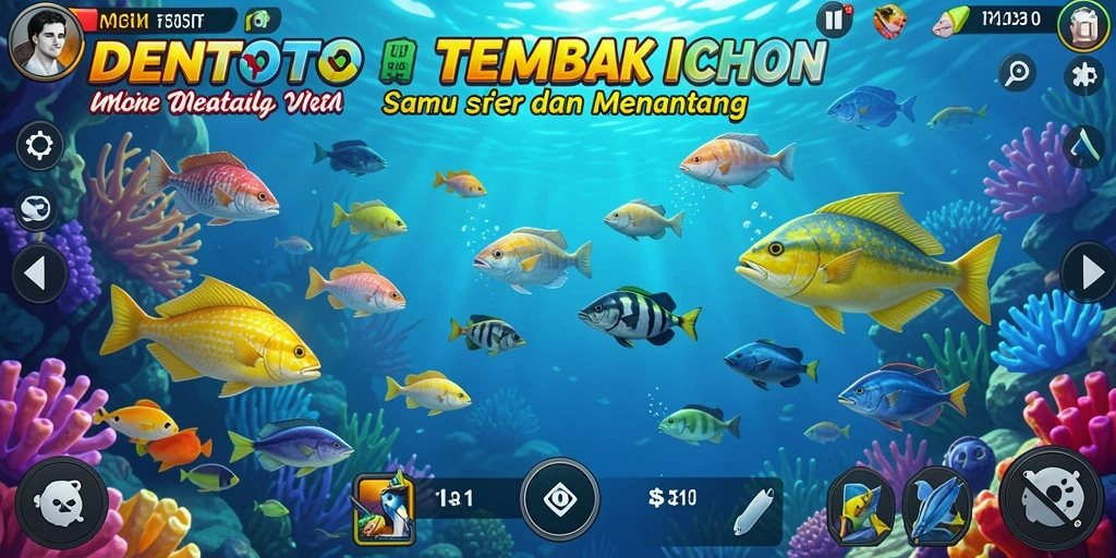 Tangkapan layar DENTOTO menampilkan aksi menembak ikan yang seru dan menegangkan.
