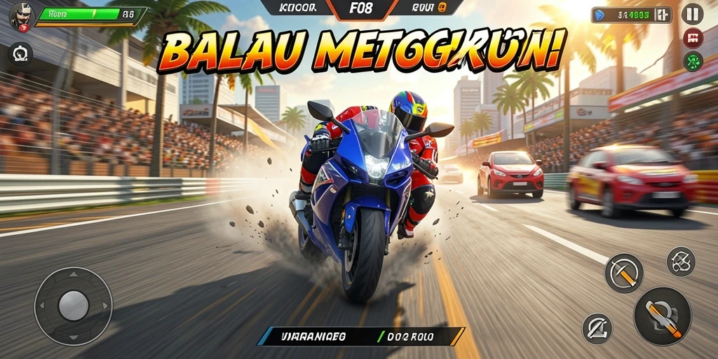 Screenshot gameplay <strong>F08</strong> menampilkan serunya balapan motor.