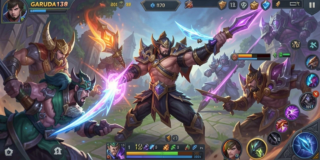 Screenshot gameplay GARUDA138 yang menampilkan pertarungan seru di arena MOBA.