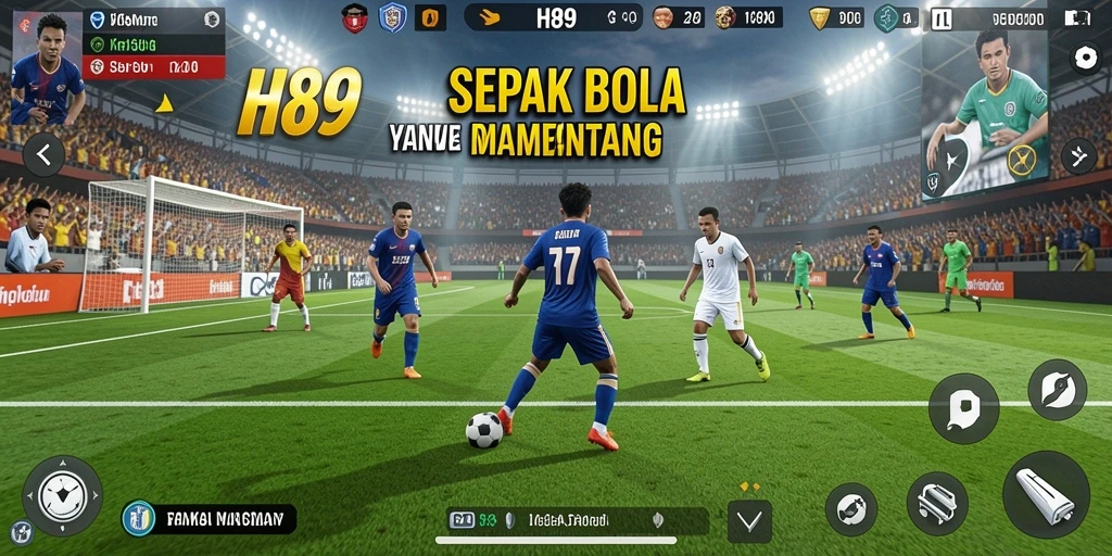 Tampilan gameplay seru dalam H89 dengan aksi sepak bola nyata.