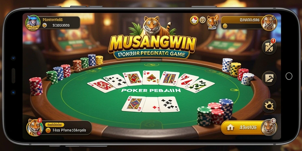 Tampilan gameplay seru dalam MUSANGWIN dengan suasana Poker yang mendebarkan.
