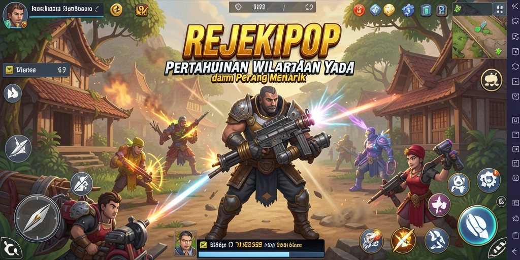 Tampilan gameplay menakjubkan di REJEKIPOP saat mempertahankan benteng.