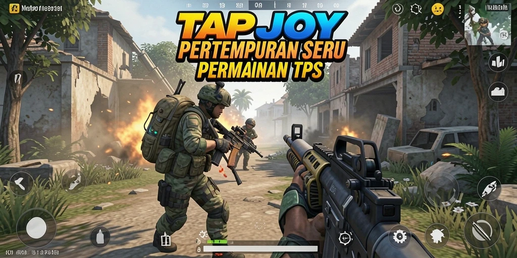Screenshot utama TAPJOY menampilkan aksi seru dalam pertempuran TPS.